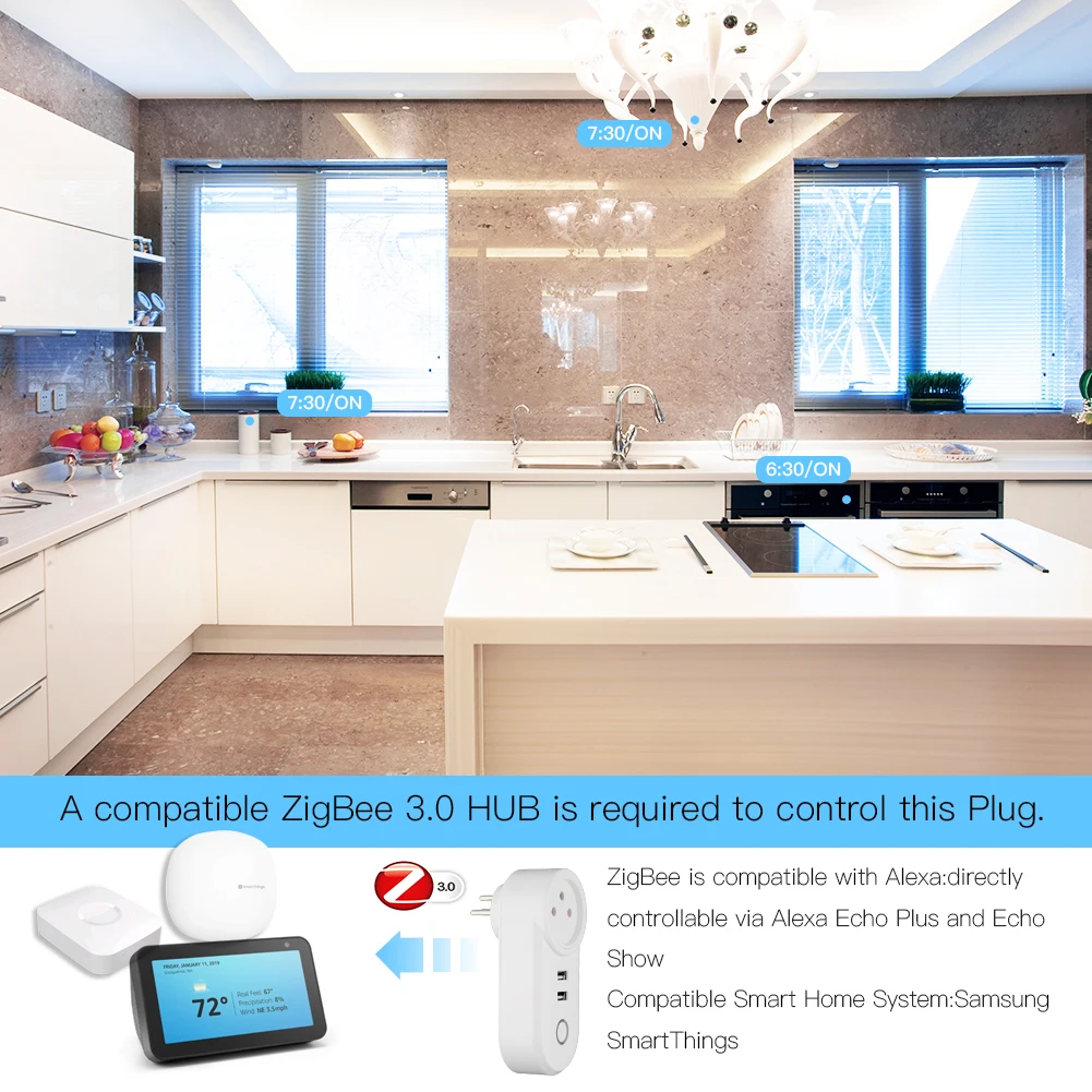 IL ZigBee3.0 двойной USB беспроводной разъем SmartThings приложение дистанционное управление эхо плюс Голосовое управление работа с Alexa Google Home