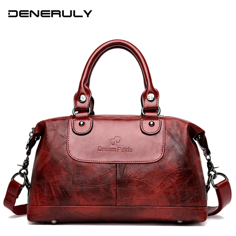

2019 Fashion Boston Women Handbags Ladies Leather Shoulder Bags Vintage Hand Bags Women Famous Brands High Quality Leather Bag