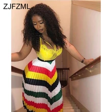 Красочные горизонтальные полосы гофрированные длинные юбки для женщин высокая Талия Повседневная Плюс Размер Летняя юбка Harajuku свободная макси юбка