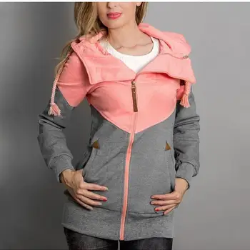 

Plus Size 5XL Autumn Fashion Patchwork Sweatshirt Women Casual Long Sleeve Pocket Zipper Hooded Hoodies Female Warm Top