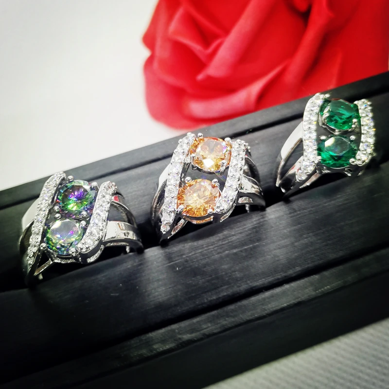 

lingmei Wholesale Fashion Party Round Cut Mysterious Jewelry Rainbow & White CZ Silver 925 Ring Size 6 7 8 9 10 11 12 13 Gift