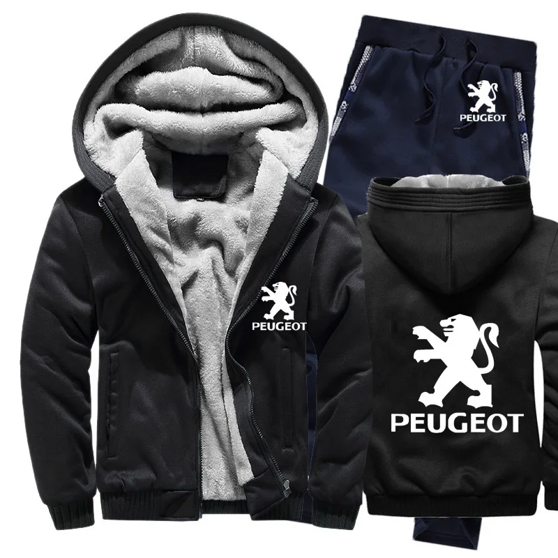 Толстовки мужские peugeot с логотипом автомобиля мужские s толстовки костюм зимний толстый теплый флис хлопок спортивный костюм на молнии мужские s куртка брюки комплекты из 2 предметов - Цвет: 810