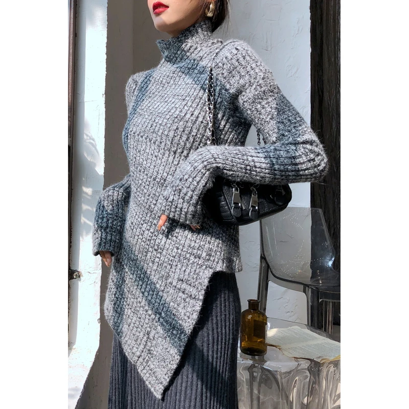 

2019 New Autumn Winter Women's Irregular Turtleneck Warm Pullovers Sweaters Casual loose large size Sweater cc1173