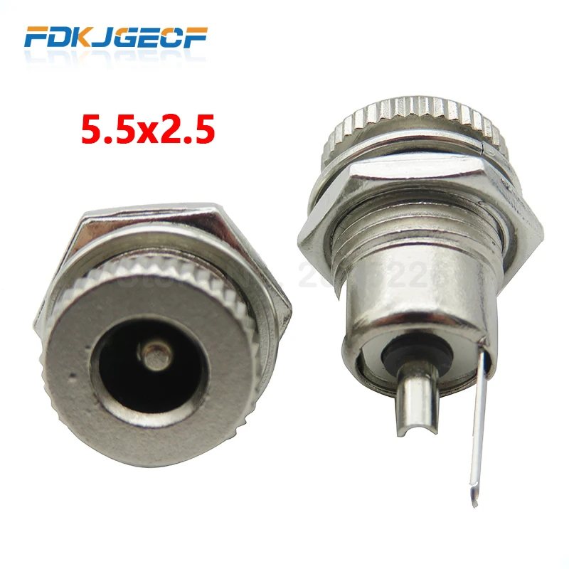 

100pce/LOT DC099 5.5 mm x 2.1mm DC Power Jack Socket Female Panel Mount Connector Metal DC-099 Open Hole 11MM 5.5*2.1 5.5*2.5