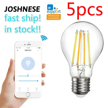 

5pcs JOSHNESE 220V WiFi Smart Filament Bulb EWeLink APP Remote Control 2700-6500K Dual-color Bulb E27 7.5W Dimmable Bulb Instock