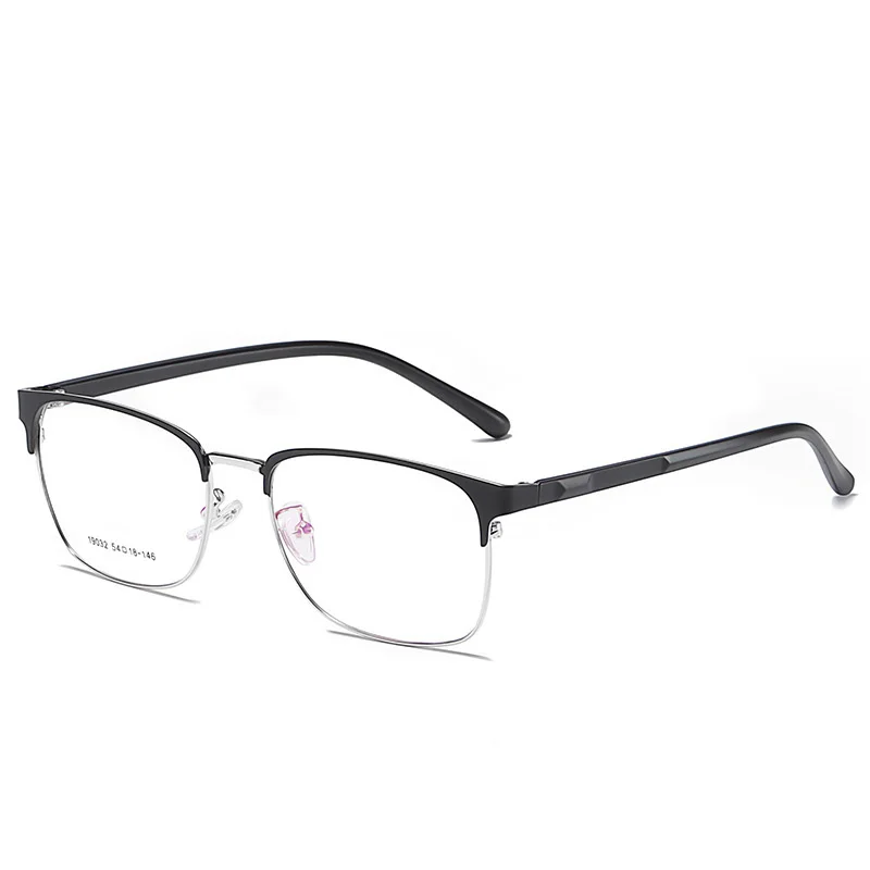 Brand New Men Square Glasses Frame Fashion Business Optical Eyewear Black Alloy Flexible Eyeglasses TR90 Myopia Clear Spectacles - Цвет оправы: Silver