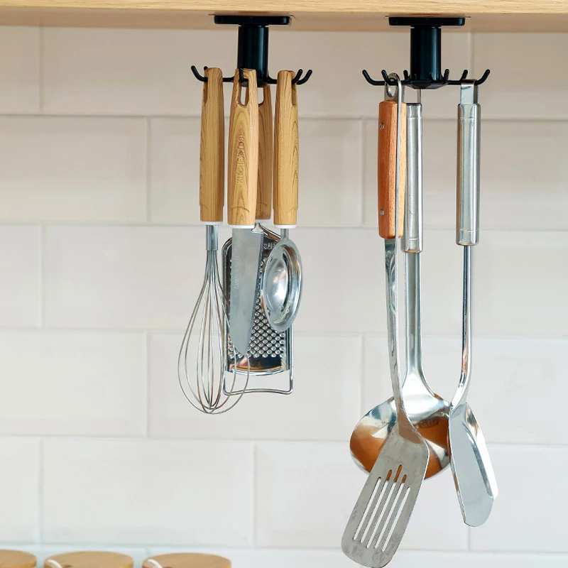 

HOOQICT Kitchen Cutlery Organizer Kitchen Accessories Storage Rack 360 Degrees Rotated Kitchen Hooks Shelf Dish Drainer