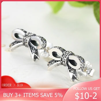 

CodeMonkey 100% 925 Sterling Silver Sparkling Bow Stud Earrings With Clear CZ Women Party Luxury Jewelry CMS407
