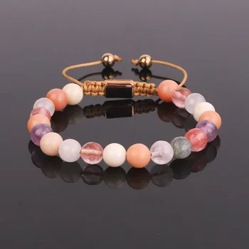 New arrival 8mm colorful mix natural stone pink quartz beads bracelet for women