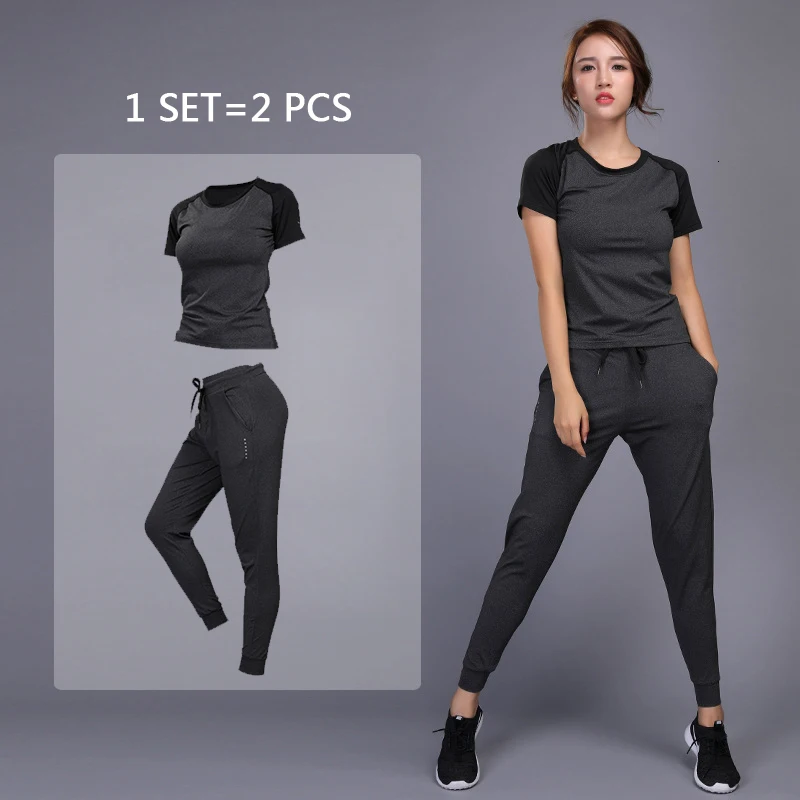 

Women's sportswear Yoga Sets Jogging Clothes Gym Workout Fitness Training Yoga Sports T-Shirts+Pants Running Clothing Suit