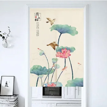 

Doorway Curtain Cotton Linen For Home Decoration Traditional Chinese Curtains Lotus Half Curtain For Kitchen Living Room