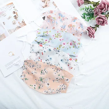 

2 PCS Women Mask Print Pattern Face Mouth Protective Mask Chiffon Thin Breathable PM2.5 Anti-dust Summer Flower Masks Pink
