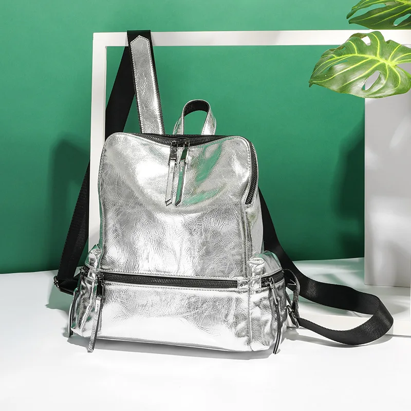 Comprar Diseñador de mayor capacidad bolso de hombro de la escuela casual PU mujeres antirrobo mochila plata reflectante mochilas saco a Dos B42 75