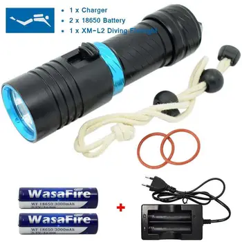 

Super Bright Waterproof Diving Flashlight XML L2 3800LM Dive Torch Light Portable Scuba Lantern with 18650 Battery+Charger