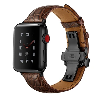 

Butterfly Clasp leather strap for Apple watch band 44mm 40mm iwatch 5 4 3 2 1 band 42mm 38mm bracelet belt apple watchbands
