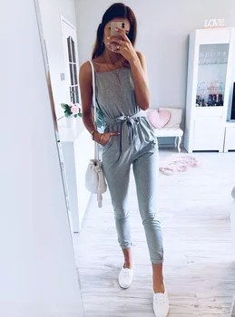 

Fashion Women's Ladies Stylish Solid Color Summer Casual Strap Open Back High Waist Sling Jumpsuit Rompers Tracksuits Sportswear