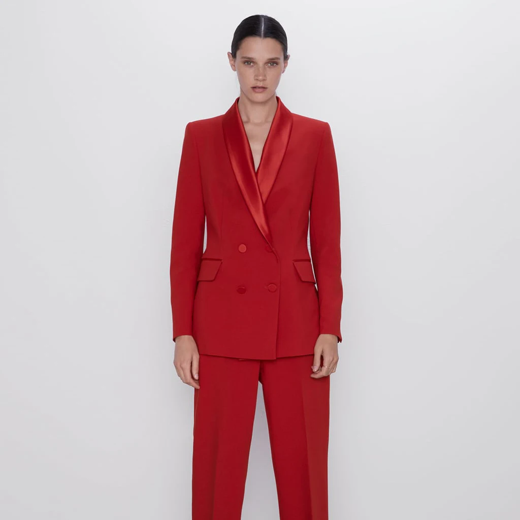 11.11 Newness Red Suit Coat Autumn Female Blezer Feminina ZA Women Clothing Casual Solid Slim Blazer Coat Wholesale