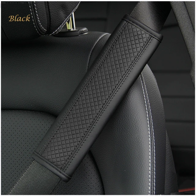 Soft Leather Embossed Seat Belt Shoulder Pads To Protect The Driver's Shoulders. Car Seat Cover Decoration black