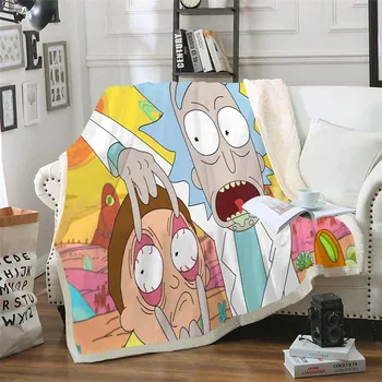 

Double Layer Rick and Morty Sherpa Blanket Girly Floral Bedspread Velvet Plush Soft Comfortable Home Camping Aircraft Blanket