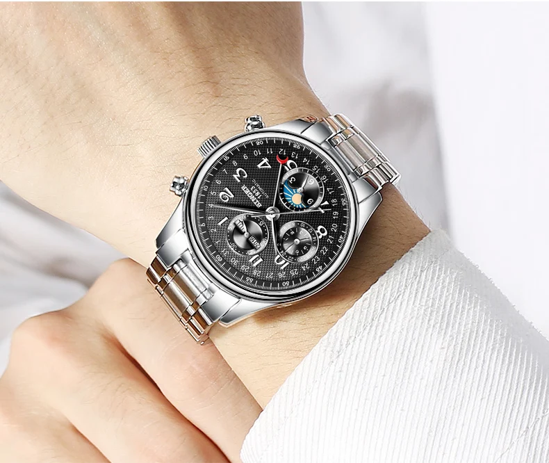 Швейцарские часы Бингер мужские роскошные брендовые многофункциональные часы с сапфировым календарем и фазой Луны механические наручные часы B-603-8