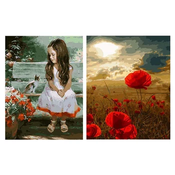 

2 Set DIY Unframed Digital Oil Painting By Numbers Hand Painted Paint By Number - 40x50cm & 40x30cm