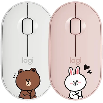 

Logitech Cuty Pebble Mute Mouse Wireless Mouse Notebook Bluetooth Mouse LINE FRIENDS Named Pink/White Well Hand Comfortability