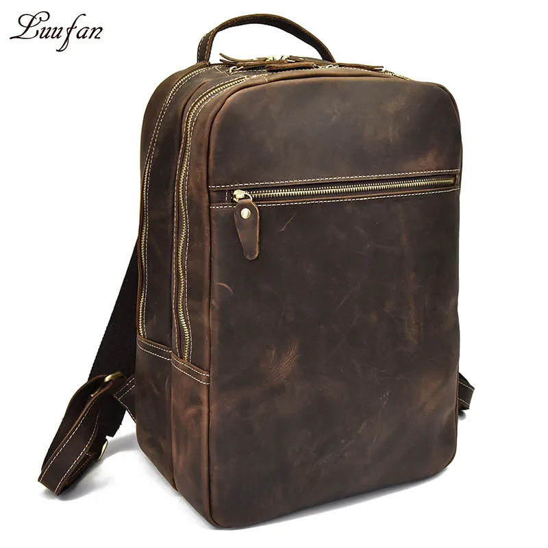 Luufan, модный винтажный кожаный рюкзак, натуральная кожа, Воловья кожа, рюкзак для 15,6 дюймов, рюкзак для ноутбука, дорожная сумка, Мужская - Цвет: brown 3