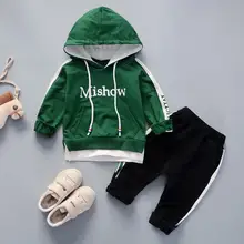 Комплект детской одежды для малышей, детская одежда с длинными рукавами, г. Хлопковые топы для маленьких мальчиков, толстовка с капюшоном+ штаны, комплект одежды для мальчиков и девочек