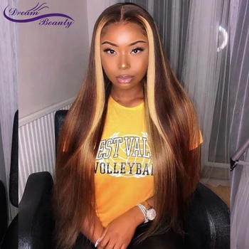 13x 6 Lace Front Wigs Highlight Straight Lace Frontal Wig Brazilian Remy Lace Front Human Hair Wig Pre Plucked Dream Beauty 1