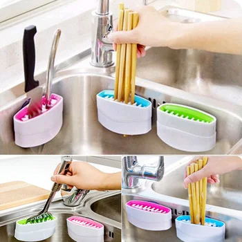 

Plastic Sucker Chopsticks Brush Plastic Removable Cleaning Brush with Suction Cup Fork Spoon Knife Cleaner Brush Cleaning Tool