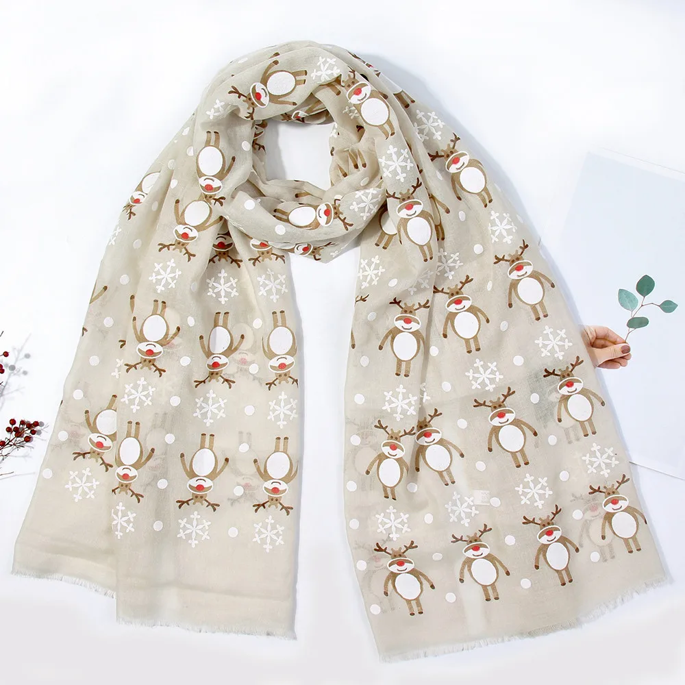 Осенне-зимний женский Рождественский праздничный зимний с принтом оленя теплый зимний Снежный хлопковый шарф модный подарок для женщин#1007