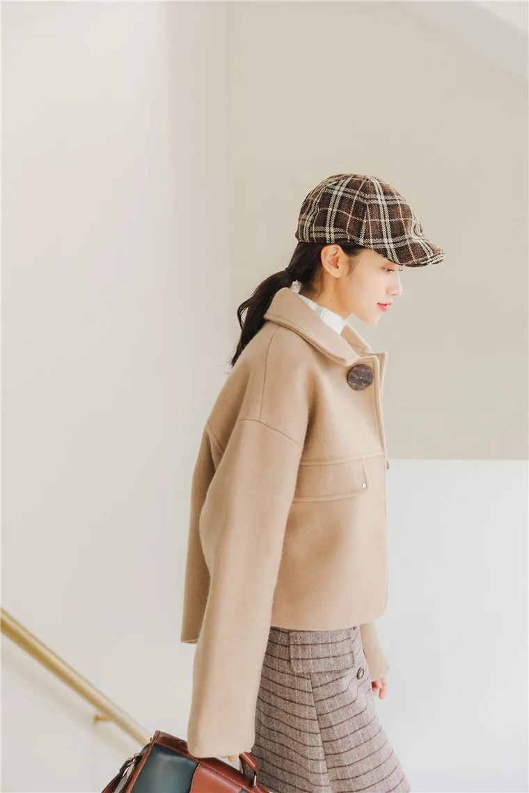 Ulzzang/839# зимняя новая стильная модная свободная короткая шерстяная куртка с отложным воротником