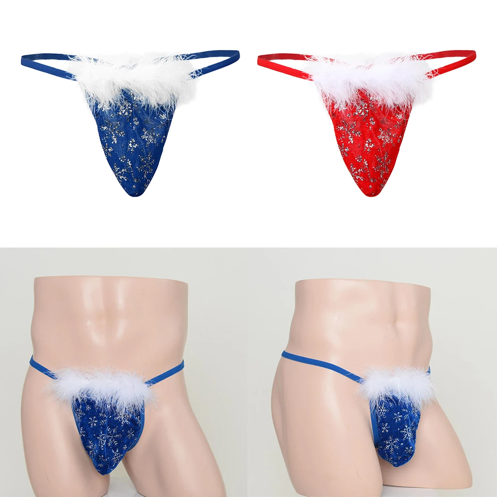 Men&rsquo;s Christmas Gift Snowflake G-String Bikini Thongs Underwear Sexy Briefs T-Black Lingerie Party Cosplay Costume