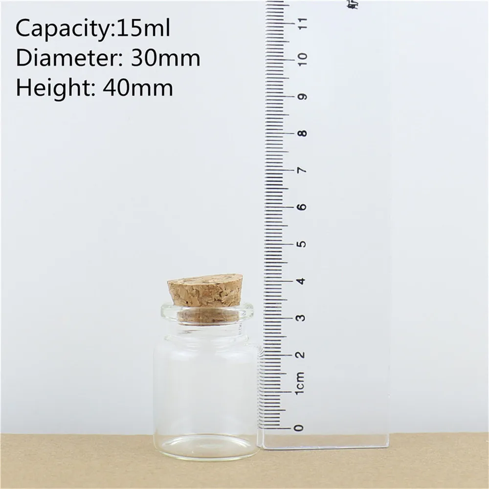 24pcsLot 15ml DIY Mini Wishing Glass Bottles Cork Crafts Jars Cork Stopper 3040mm Transparent Empty Glass Bottle Gift (3)