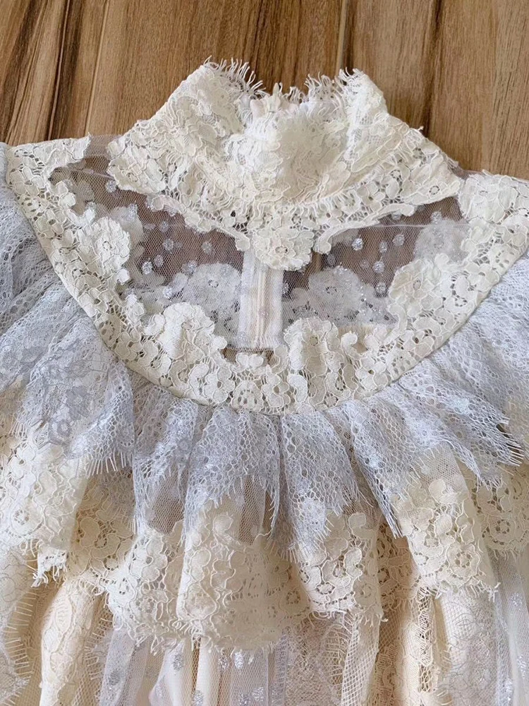 Fall Designer Runway Lace Dresses Women's Full Sleeves Sexy Lace Party Club Vestidoes Boutique Robe Femme Ete