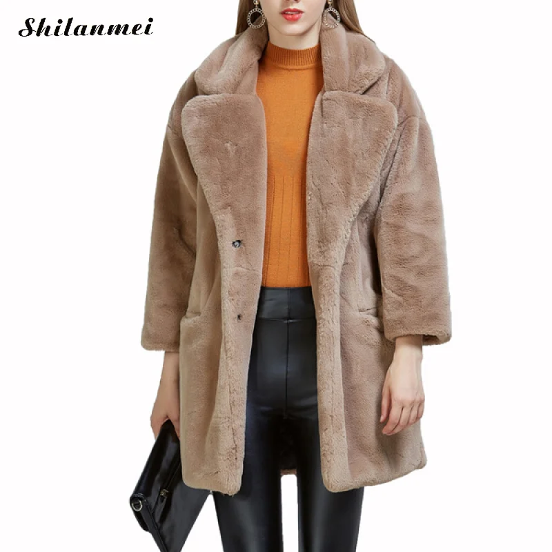 

Female Plush Overcoat Long Sleeve Autumn Winter Faux Fur Coat Elegant Warm Soft Fur Jacket Ladies Fashion Long Fluffy Outwear
