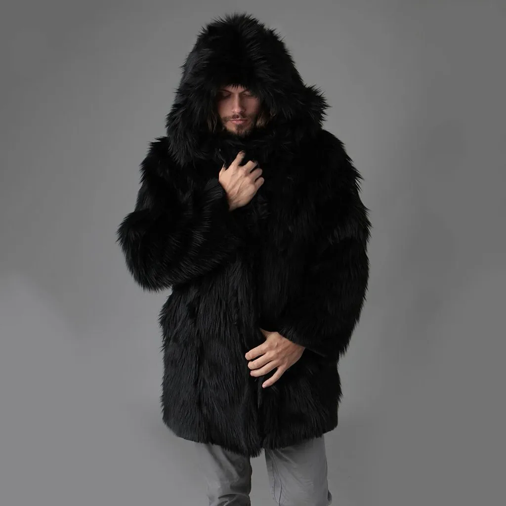 

Fashion Men Warm Solid Thick Hooded Coat Jacket Faux Fur Outwear Overcoat S-3XL Plus Size chaqueta hombre jaqueta masculino