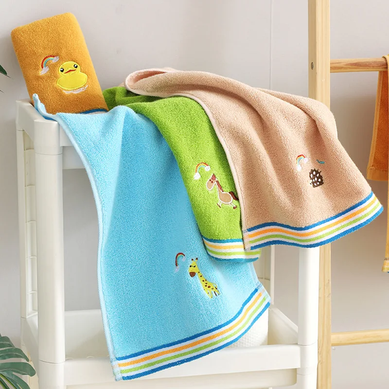 1Pcs Pure Cotton Face TowelBamboo Fiber Thickening Small Towel for Infant  Baby Embroidery Wipes Hand Towel Kids Wash Bath Towel