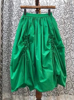 

2020 Spring and Summer New Women's Elastic Waist Wrinkled Drawstring Decoration Solid Color All-match Skirt 637