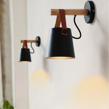 

Wood LED Wall Light Wood Wall Lamps Modern Nordic Style Wall Lamps Bed Bedside Light E27 85-265V Lampshade Home Decor
