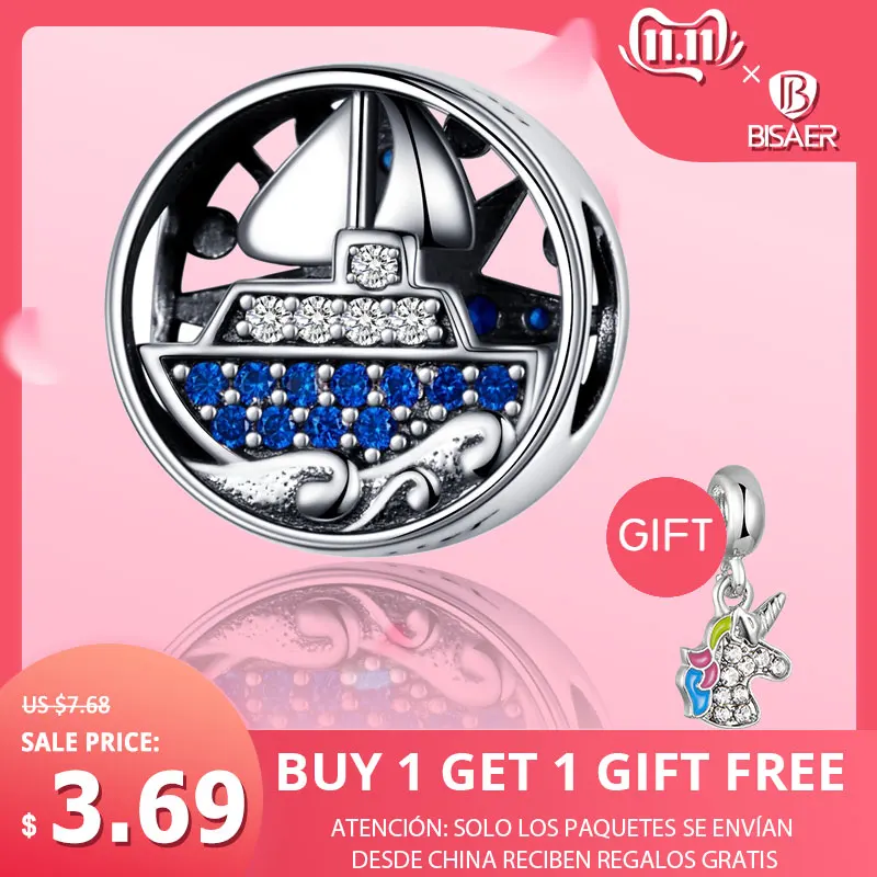 

BISAER Travel Charms 925 Sterling Silver Tour Dream Beads Ship Travel Dreams Charms fit Women Bracelets DIY Jewelry ECC1197