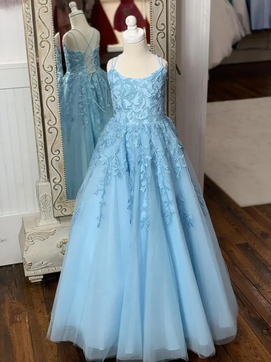 SH Little Girl Pageant Dresses Straps Neck A Line Princess Kids Formal Party Wedding Gowns Red Sky Blue Blush Ivory