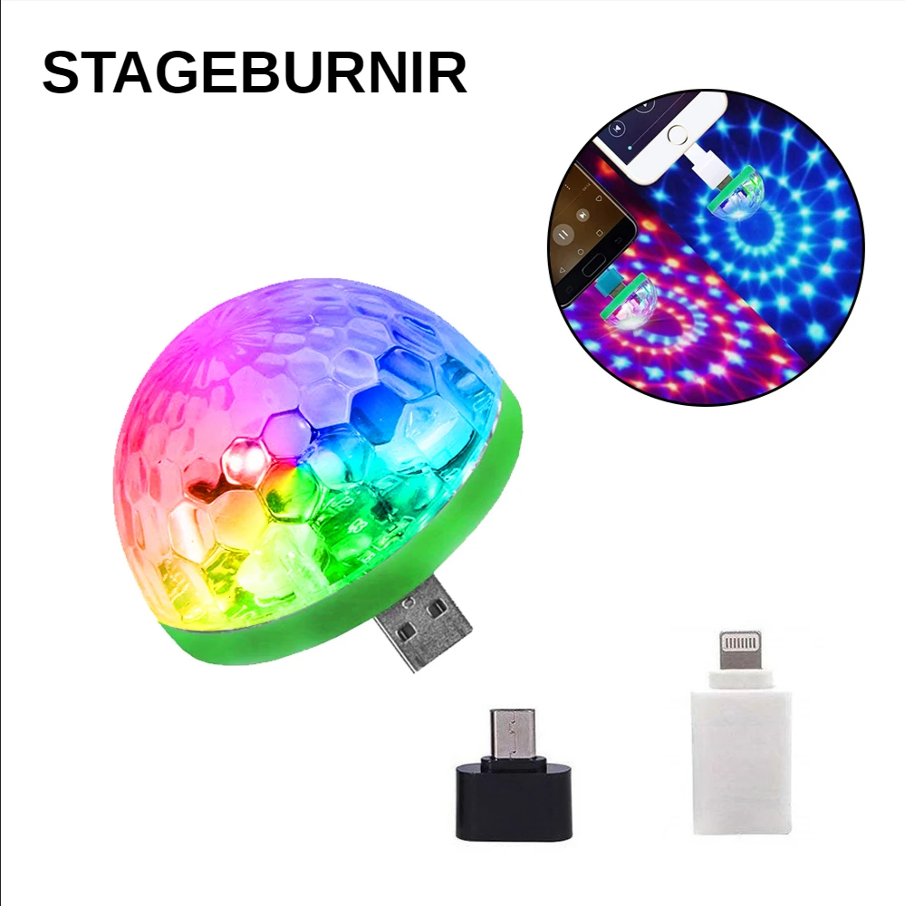 

RGB Mini USB LED Party Lights Portable Sound Control Magic Ball 3W Mini Colorful DJ Magic Disco Stage Lights for Mobile laser