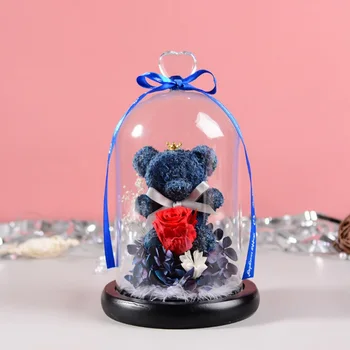 

Eternal Preserved Fresh Flower Rose Bear Molding LED Light In A Flask Immortal Rose Valentine's Day Party Wedding Home Decor