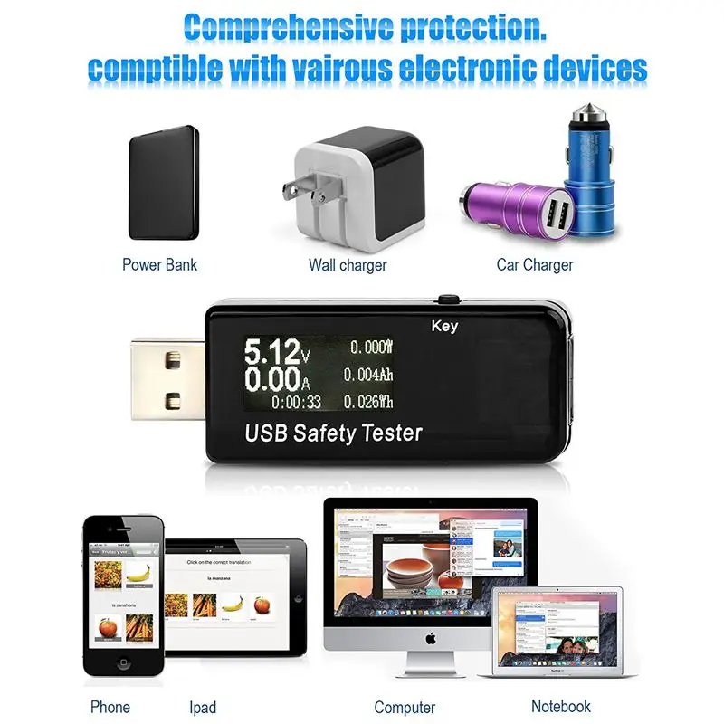 USB тестер безопасности, USB цифровой измеритель мощности тестер мультиметр измеритель тока и напряжения DC 5.1A 30 в Ампер Измеритель Напряжения, Tes