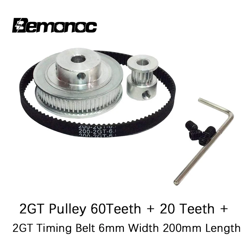 

BEMONOC HTD 2GT Timing Belt Pulley Kits GT2 Timing Belt Closed-loop 200mm Pulley 20 Teeth + 60 Teeth for 3D Printer Accessories