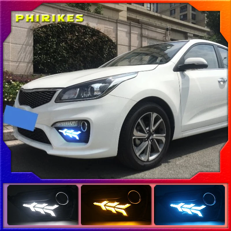

2pcs For KIA K2 RIO 2016-2017 LED DRL lights Daytime Running Light Daylight yellow Signal fog lamp Styling lights