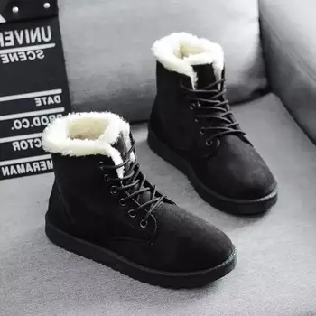 

Women Boots 2019 Winter Snow Boots Female Boots Duantong Warm Lace Flat with Women Shoes Tide Shoes Size Hot Sale 35-40