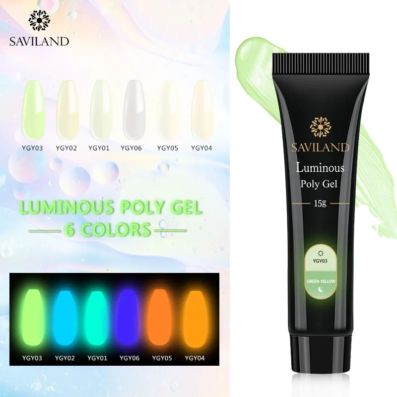 

SAVILAND 15g Glow Nails Finger Extension Crystal Jelly Camouflage Poly Gel Glow In The Dark Soak Off UV Gel Varnish Manicure Set