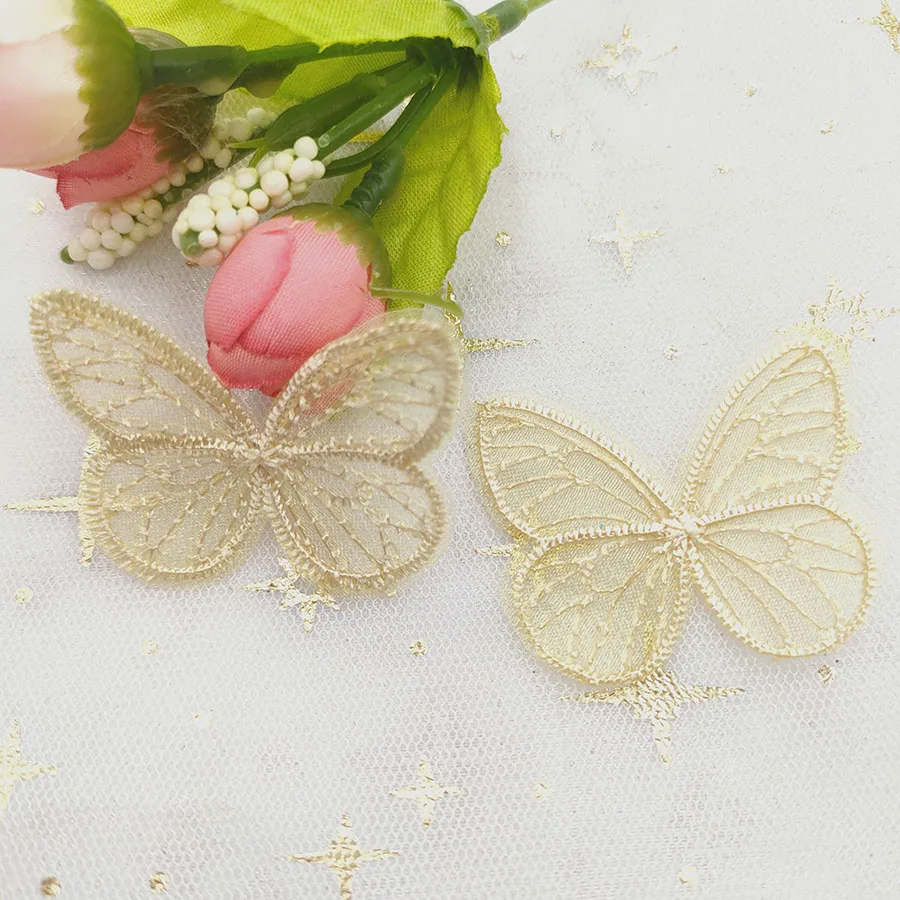 48pcs/lot 4.5*3.5cm Embroidered mesh butterfly cloth patches Appliques for Clothes Sewing Supplies DIY Hair Clip Accessories Garment Labels